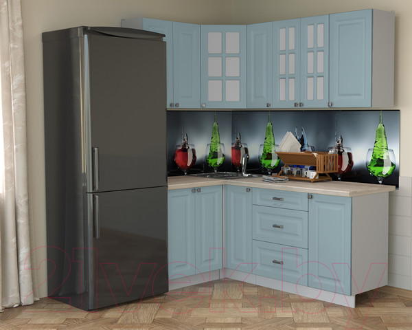 Изображение товара Кухонный гарнитур Интерлиния Мила Деко 1.2x1.9 (океан/травертин серый)