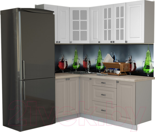 Изображение товара Кухонный гарнитур Интерлиния Мила Деко 1.2x1.9 (белый/луна/травертин серый)