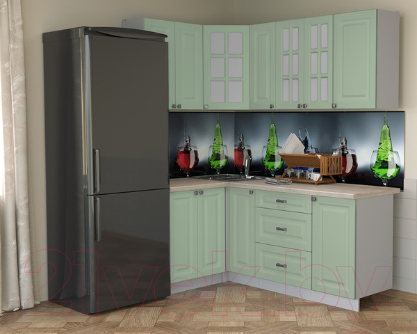 Изображение товара Кухонный гарнитур Интерлиния Мила Деко 1.2x1.9 (мята/травертин серый)