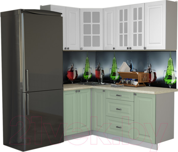 Изображение товара Кухонный гарнитур Интерлиния Мила Деко 1.2x1.9 (мята/белый/опал светлый)