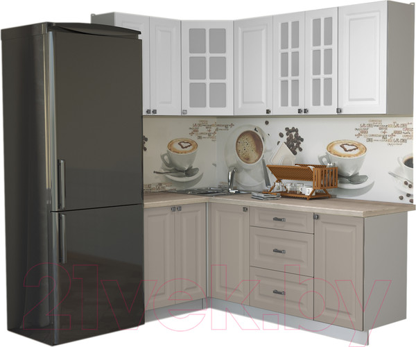 Изображение товара Кухонный гарнитур Интерлиния Мила Деко 1.2x2.0 (белый/луна/травертин серый)