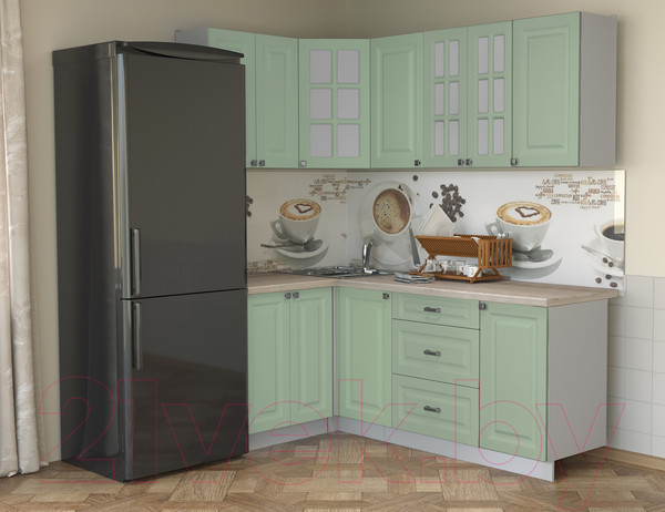 Изображение товара Кухонный гарнитур Интерлиния Мила Деко 1.2x2.0 (мята/травертин серый)
