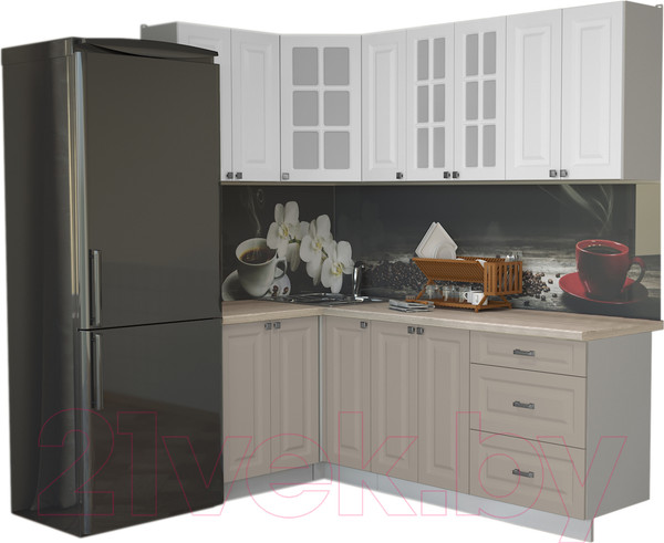 Изображение товара Кухонный гарнитур Интерлиния Мила Деко 1.2x2.1 (белый/луна/травертин серый)