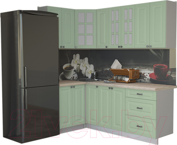 Изображение товара Кухонный гарнитур Интерлиния Мила Деко 1.2x2.1 (мята/травертин серый)