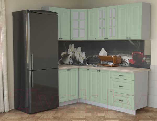 Изображение товара Кухонный гарнитур Интерлиния Мила Деко 1.2x2.1 (мята/травертин серый)