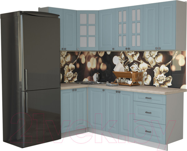 Изображение товара Кухонный гарнитур Интерлиния Мила Деко 1.2x2.2 (океан/травертин серый)