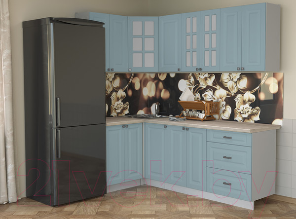 Изображение товара Кухонный гарнитур Интерлиния Мила Деко 1.2x2.2 (океан/травертин серый)