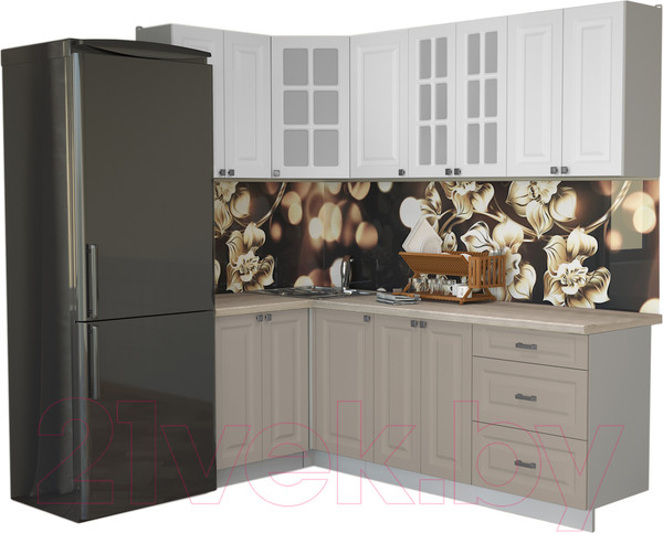 Изображение товара Кухонный гарнитур Интерлиния Мила Деко 1.2x2.2 (белый/луна/травертин серый)
