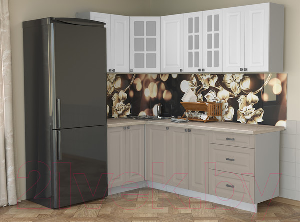 Изображение товара Кухонный гарнитур Интерлиния Мила Деко 1.2x2.2 (белый/луна/травертин серый)