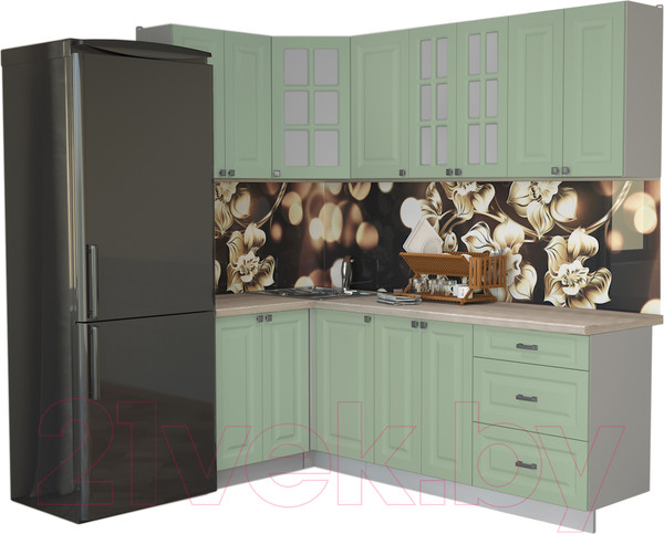 Изображение товара Кухонный гарнитур Интерлиния Мила Деко 1.2x2.2 (мята/травертин серый)