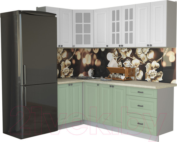 Изображение товара Кухонный гарнитур Интерлиния Мила Деко 1.2x2.2 (мята/белый/опал светлый)