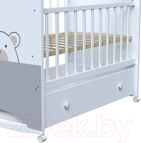 Изображение товара Детская кроватка VDK Birba колесо-качалка и ящик (белый)