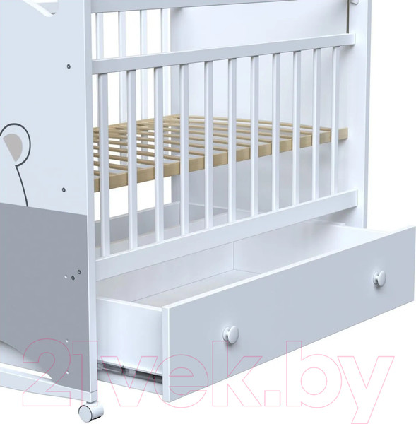 Изображение товара Детская кроватка VDK Birba колесо-качалка и ящик (белый)