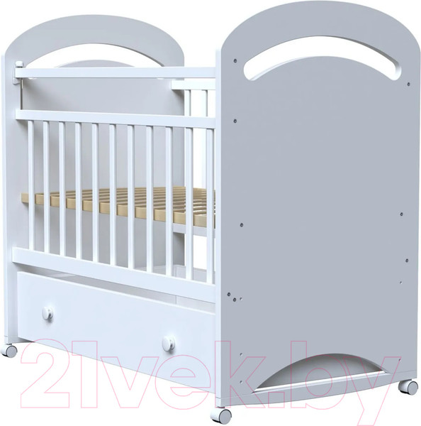 Изображение товара Детская кроватка VDK Birba колесо-качалка и ящик (белый)