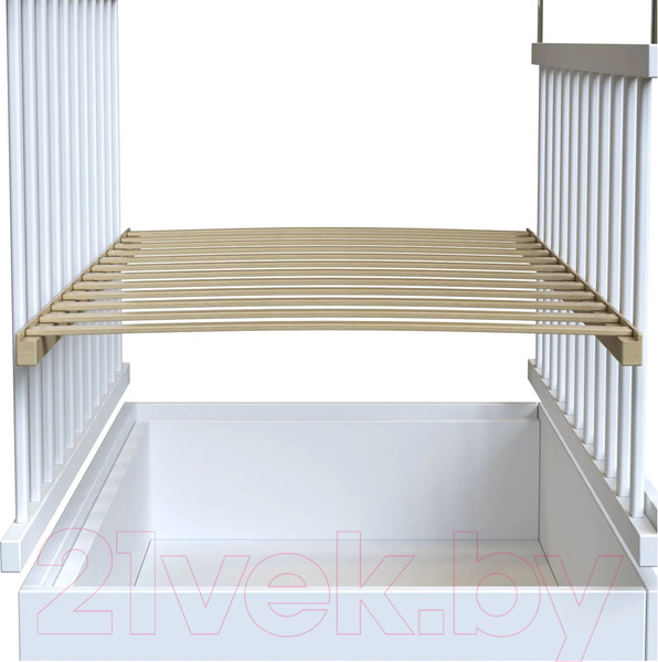 Изображение товара Детская кроватка VDK Birba колесо-качалка и ящик (белый)