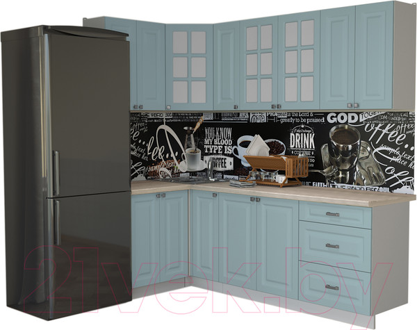 Изображение товара Кухонный гарнитур Интерлиния Мила Деко 1.2x2.3 (океан/травертин серый)