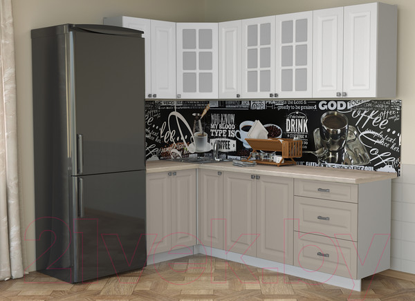 Изображение товара Кухонный гарнитур Интерлиния Мила Деко 1.2x2.3 (белый/луна/травертин серый)