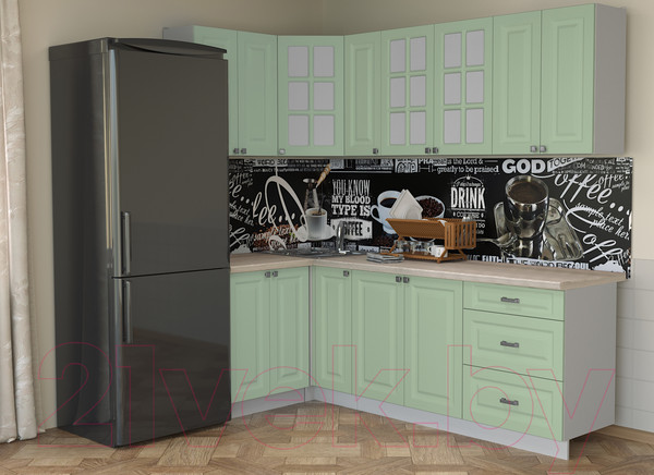 Изображение товара Кухонный гарнитур Интерлиния Мила Деко 1.2x2.3 (мята/травертин серый)