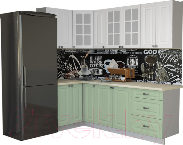 Изображение товара Кухонный гарнитур Интерлиния Мила Деко 1.2x2.3 (мята/белый/опал светлый)