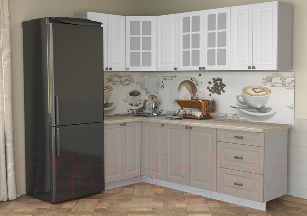 Изображение товара Кухонный гарнитур Интерлиния Мила Деко 1.2x2.4 (белый/луна/травертин серый)