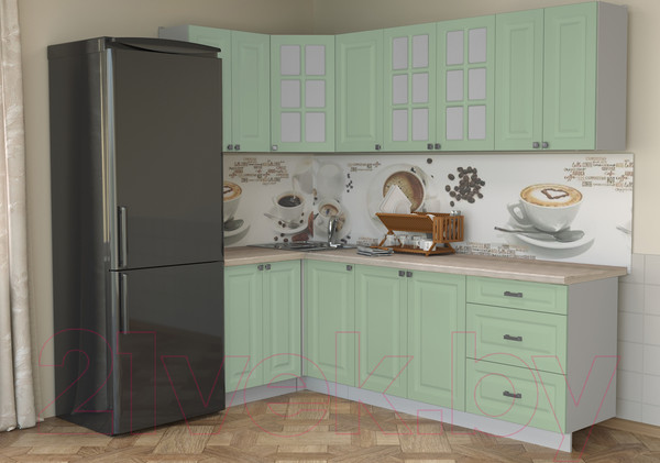 Изображение товара Кухонный гарнитур Интерлиния Мила Деко 1.2x2.4 (мята/травертин серый)