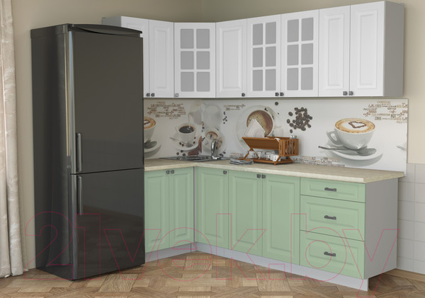 Изображение товара Кухонный гарнитур Интерлиния Мила Деко 1.2x2.4 (мята/белый/опал светлый)