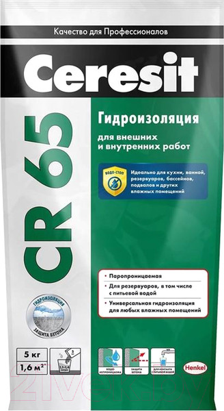 Изображение товара Гидроизоляция цементная Ceresit CR 65 (5кг)