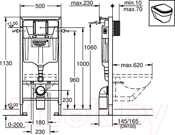 Изображение товара Унитаз подвесной с инсталляцией Sanita 38772001 + ATCSLWH0104