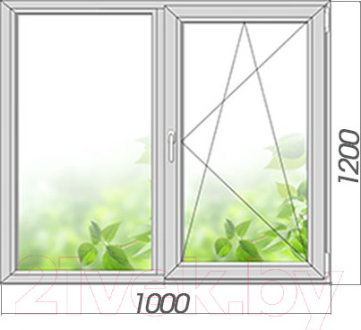 Изображение товара Окно ПВХ Добрае акенца С глухой и поворотно-откидной створками 2 стекла (1200x1000)