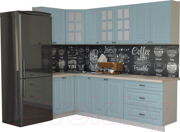 Изображение товара Кухонный гарнитур Интерлиния Мила Деко 1.2x2.6 (океан/травертин серый)
