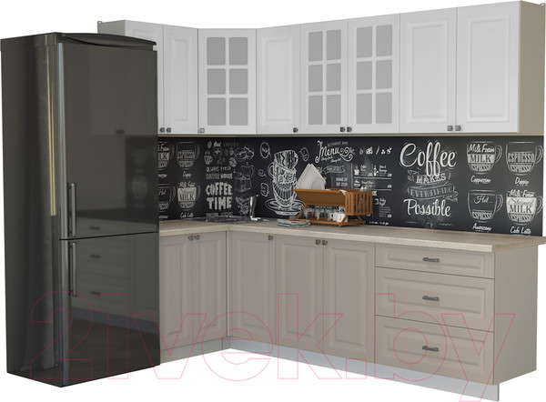 Изображение товара Кухонный гарнитур Интерлиния Мила Деко 1.2x2.6 (белый/луна/травертин серый)