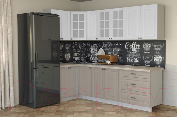 Изображение товара Кухонный гарнитур Интерлиния Мила Деко 1.2x2.6 (белый/луна/травертин серый)