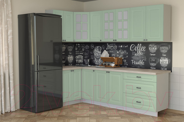 Изображение товара Кухонный гарнитур Интерлиния Мила Деко 1.2x2.6 (мята/травертин серый)