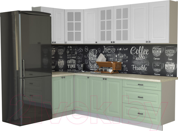 Изображение товара Кухонный гарнитур Интерлиния Мила Деко 1.2x2.6 (мята/белый/опал светлый)