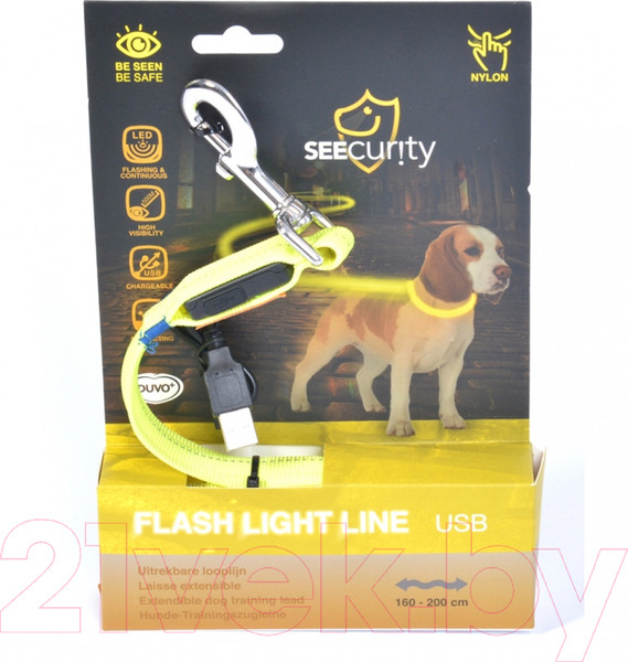 Изображение товара Поводок Duvo Plus 1270018/DV (светящийся с амортизатором, нейлоновый, желтый)