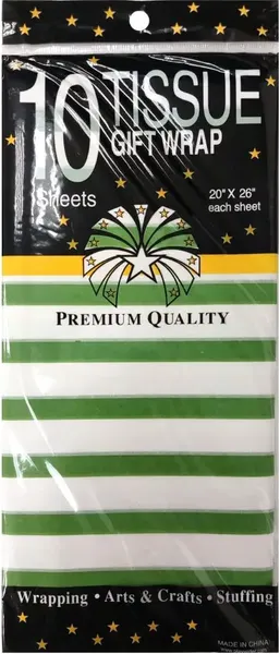 Изображение товара Набор бумаги для оформления подарков No Brand В полоску / 3284-2 (10л, зеленый)