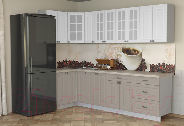 Изображение товара Кухонный гарнитур Интерлиния Мила Деко 1.2x2.7 (белый/луна/травертин серый)