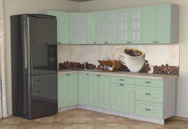 Изображение товара Кухонный гарнитур Интерлиния Мила Деко 1.2x2.7 (мята/травертин серый)