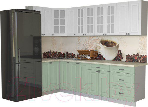 Изображение товара Кухонный гарнитур Интерлиния Мила Деко 1.2x2.7 (мята/белый/опал светлый)