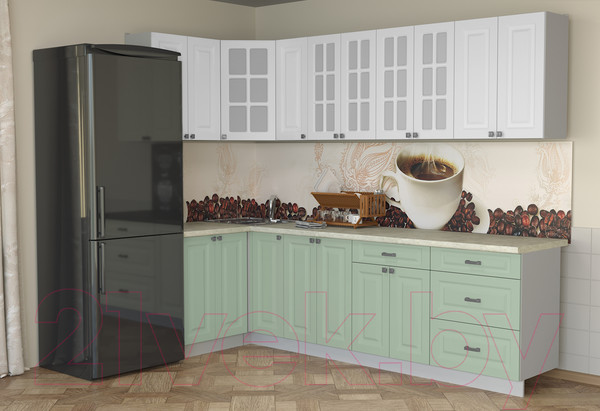 Изображение товара Кухонный гарнитур Интерлиния Мила Деко 1.2x2.7 (мята/белый/опал светлый)