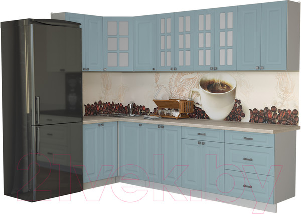 Изображение товара Кухонный гарнитур Интерлиния Мила Деко 1.2x2.8 (океан/травертин серый)