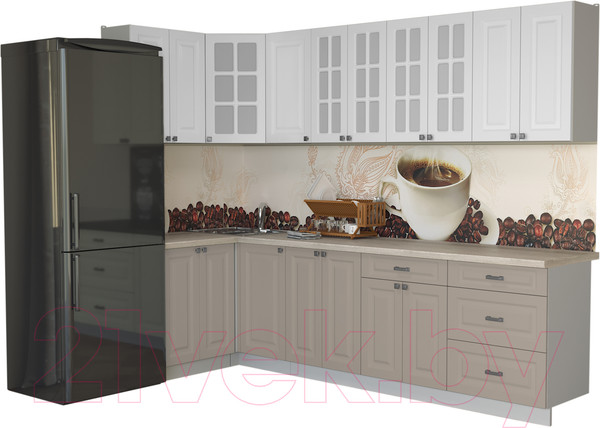 Изображение товара Кухонный гарнитур Интерлиния Мила Деко 1.2x2.8 (белый/луна/травертин серый)