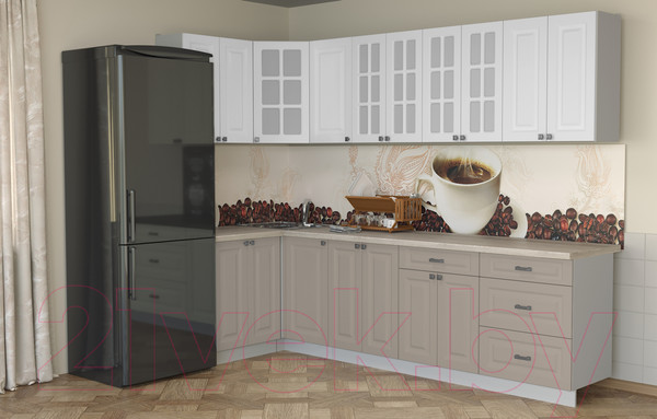 Изображение товара Кухонный гарнитур Интерлиния Мила Деко 1.2x2.8 (белый/луна/травертин серый)