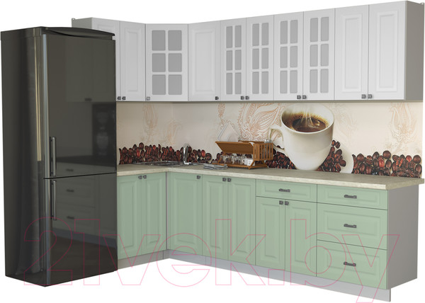 Изображение товара Кухонный гарнитур Интерлиния Мила Деко 1.2x2.8 (мята/белый/опал светлый)