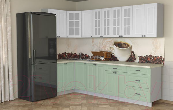 Изображение товара Кухонный гарнитур Интерлиния Мила Деко 1.2x2.8 (мята/белый/опал светлый)