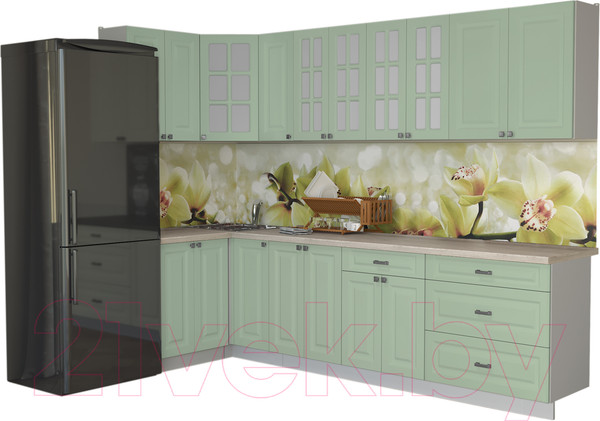 Изображение товара Кухонный гарнитур Интерлиния Мила Деко 1.2x2.9 (мята/травертин серый)