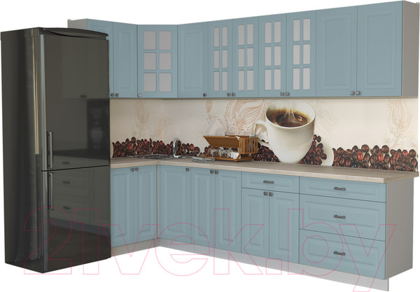 Изображение товара Кухонный гарнитур Интерлиния Мила Деко 1.2x3.0 (океан/травертин серый)