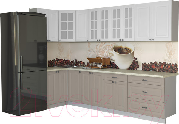 Изображение товара Кухонный гарнитур Интерлиния Мила Деко 1.2x3.0 (белый/луна/травертин серый)