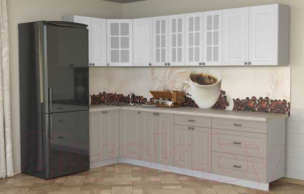 Изображение товара Кухонный гарнитур Интерлиния Мила Деко 1.2x3.0 (белый/луна/травертин серый)