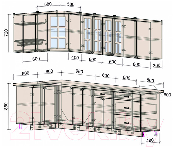 Изображение товара Кухонный гарнитур Интерлиния Мила Деко 1.2x3.0 (пепел/опал светлый)